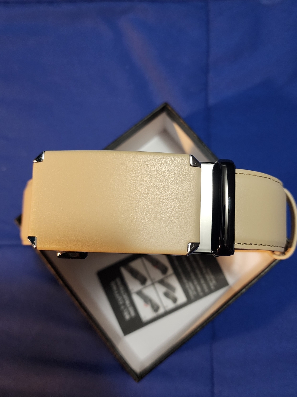 Men's Beige Leather Ratchet Belt - Classic Dress Style